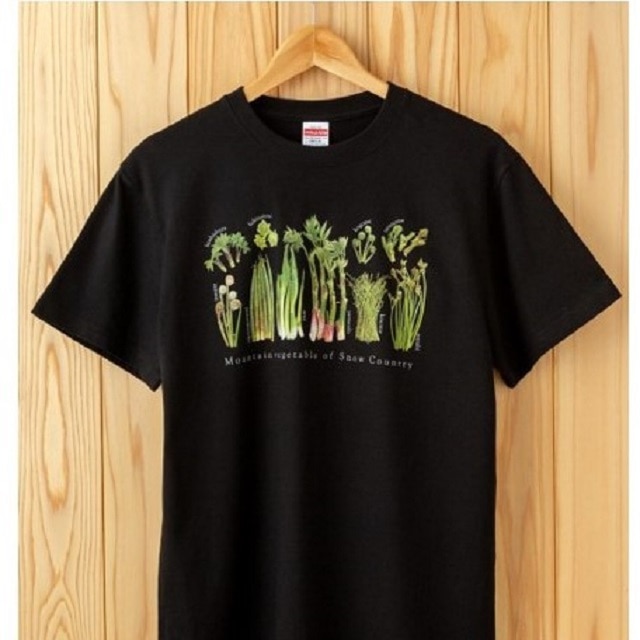 世界で唯一!着る山菜!!【山菜図鑑Tシャツ・黒・XLサイズ】綿100%