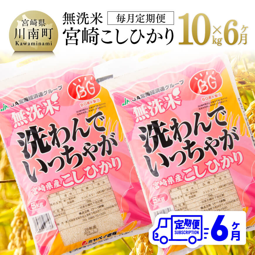 【6ヶ月定期便】宮崎県産無洗米「こしひかり」10kg　米 お米 新米 定期便