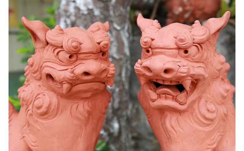 大当窯30cm立横シーサーペア 赤焼 沖縄県読谷村 Jre Pointが 貯まる 使える Jre Mall