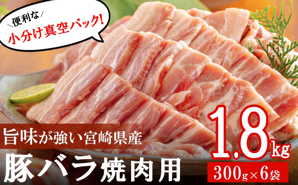 宮崎県産　豚バラ焼肉用　300g×6袋