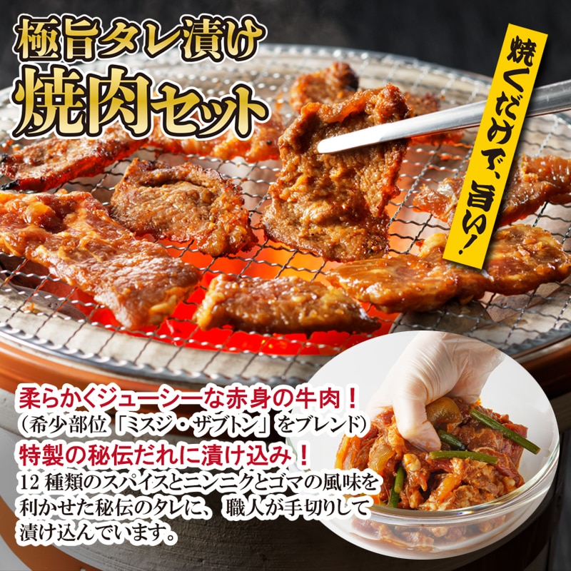 秘伝の極旨タレ漬け 牛肉 焼肉セット 野菜入り 2人前 500g 250g 2 ミスジ ザブトン 焼き肉 希少部位 2種 赤身 小分け 焼くだけ 簡単 期間限定 大阪府泉佐野市 Jre Mallふるさと納税