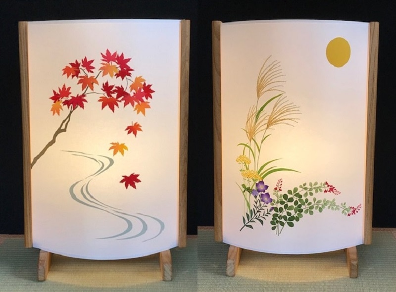 着物生地で作ったおしゃれな行灯（あんどん） 秋の植物: 大阪府泉佐野 