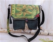 NO382 畳へりと帯のショルダーバッグ(緑系) / 伝統 織物 カバン
