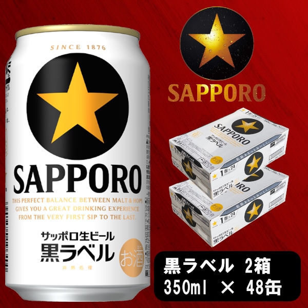 サッポロ黒ラベル 350ml×48缶(2ケース) - 酒