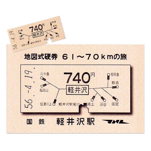 硬券ポストカード（硬券付き）国鉄地図式切符で旅をして 国鉄軽井沢駅