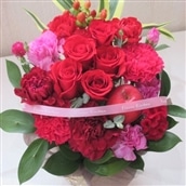 バラのアレンジメント　レッド系　籠花 生花 フラワーギフト 送料無料 誕生日 記念日 お祝い お花