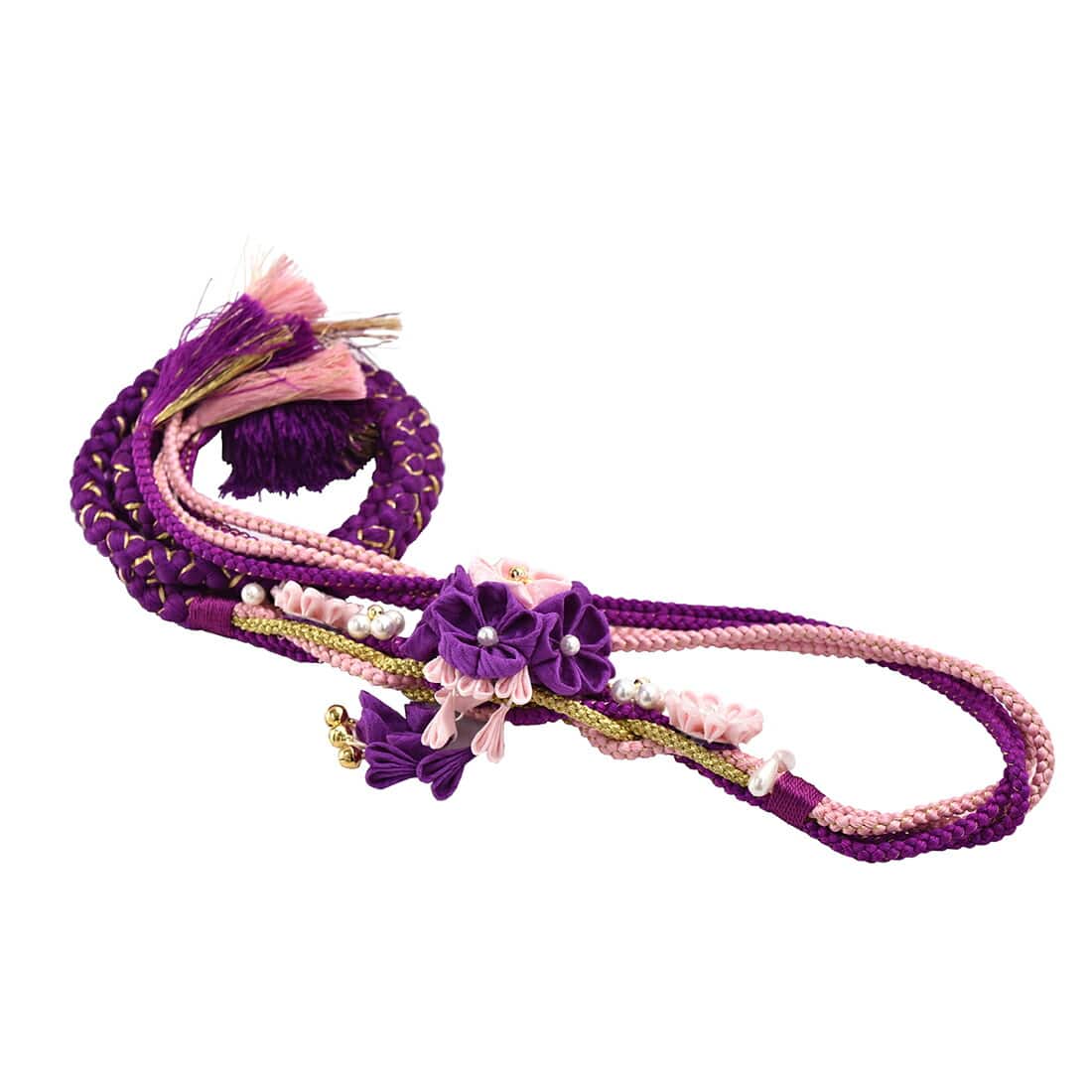 帯締め 正絹 飾り大 花飾り 豪華金糸入 紫色 NO38405