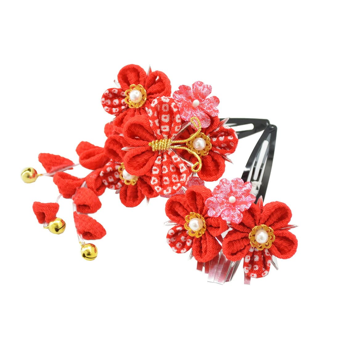 七五三 髪飾り 3歳 日本製 パッチン留め 2個セット 全12種 つまみ細工 礼装 おしゃれ 通年用 子供 女の子 女児 6179赤 6179赤 着物なごみや Jre Pointが 貯まる 使える Jre Mall