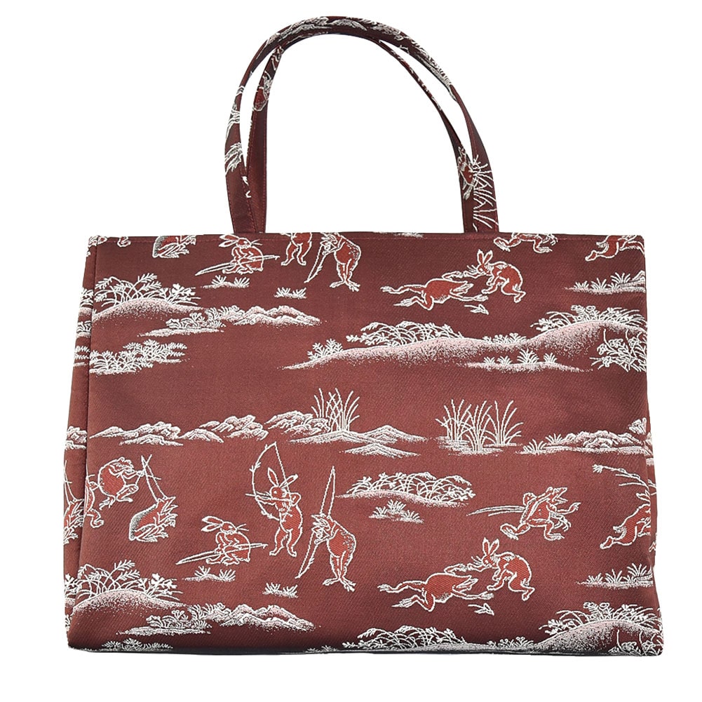 着物 和装バッグ 単品 日本製 横型 鳥獣戯画トートバッグ 小紋 紬用 手提げ おしゃれ 通年用 大人 レディース 女性 エンジ エンジ 着物なごみや Jre Pointが 貯まる 使える Jre Mall