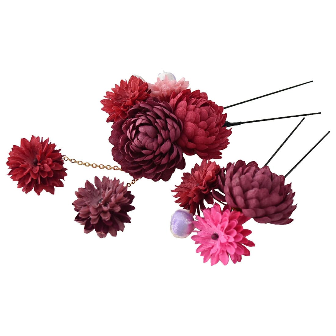 和装 髪飾り Ch ぽんぽん菊だらりミニ2本セット 全12色 振袖 小紋 紬 浴衣用 Uピン 付け足し 礼装 おしゃれ 通年用 大人 レディース 女性 ワイン Js10 ワイン 着物なごみや Jre Pointが 貯まる 使える Jre Mall