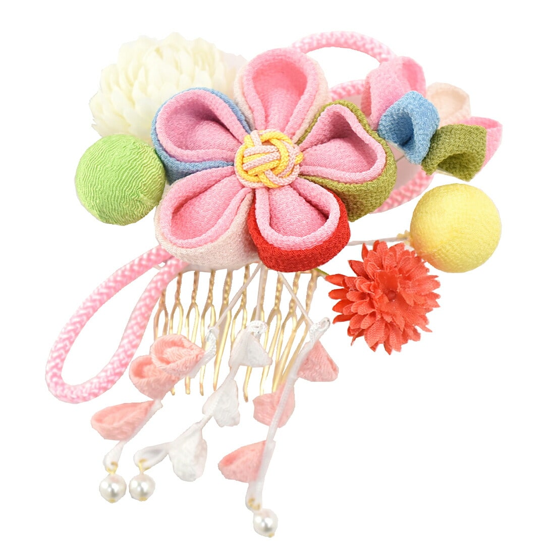 七五三 髪飾り 日本製 Ch ちりめん梅コーム藤下がり 3歳 7歳 つまみ細工 礼装 通年用 子供 女の子 女児 ピンク ピンク 着物なごみや Jre Pointが 貯まる 使える Jre Mall