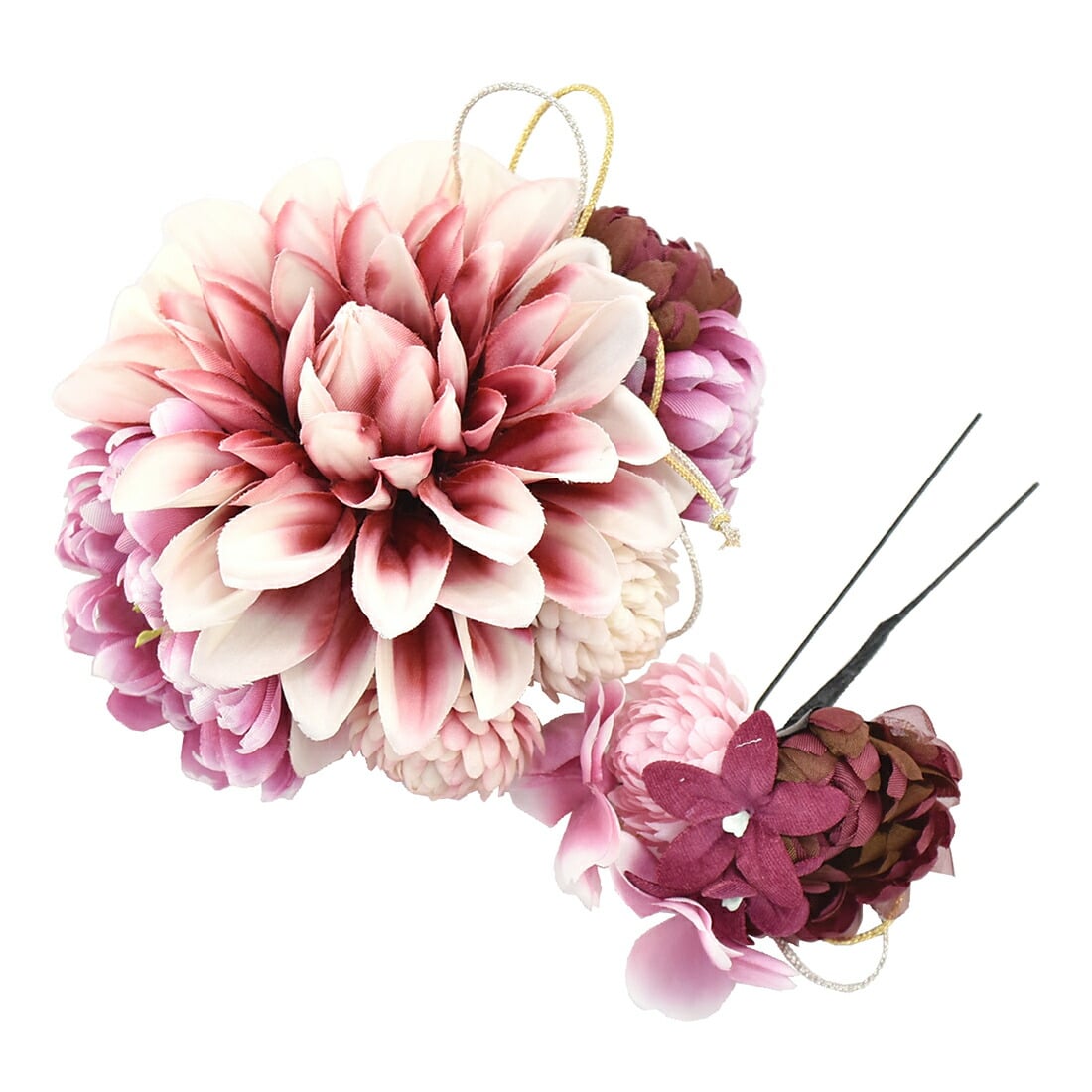 和装 髪飾り 日本製 Ch ダリア小花2点セット 成人式 振袖 踊り用 クリップ Uピン 礼装 おしゃれ 通年用 大人 レディース 女性 ワイン ワイン 着物なごみや Jre Pointが 貯まる 使える Jre Mall