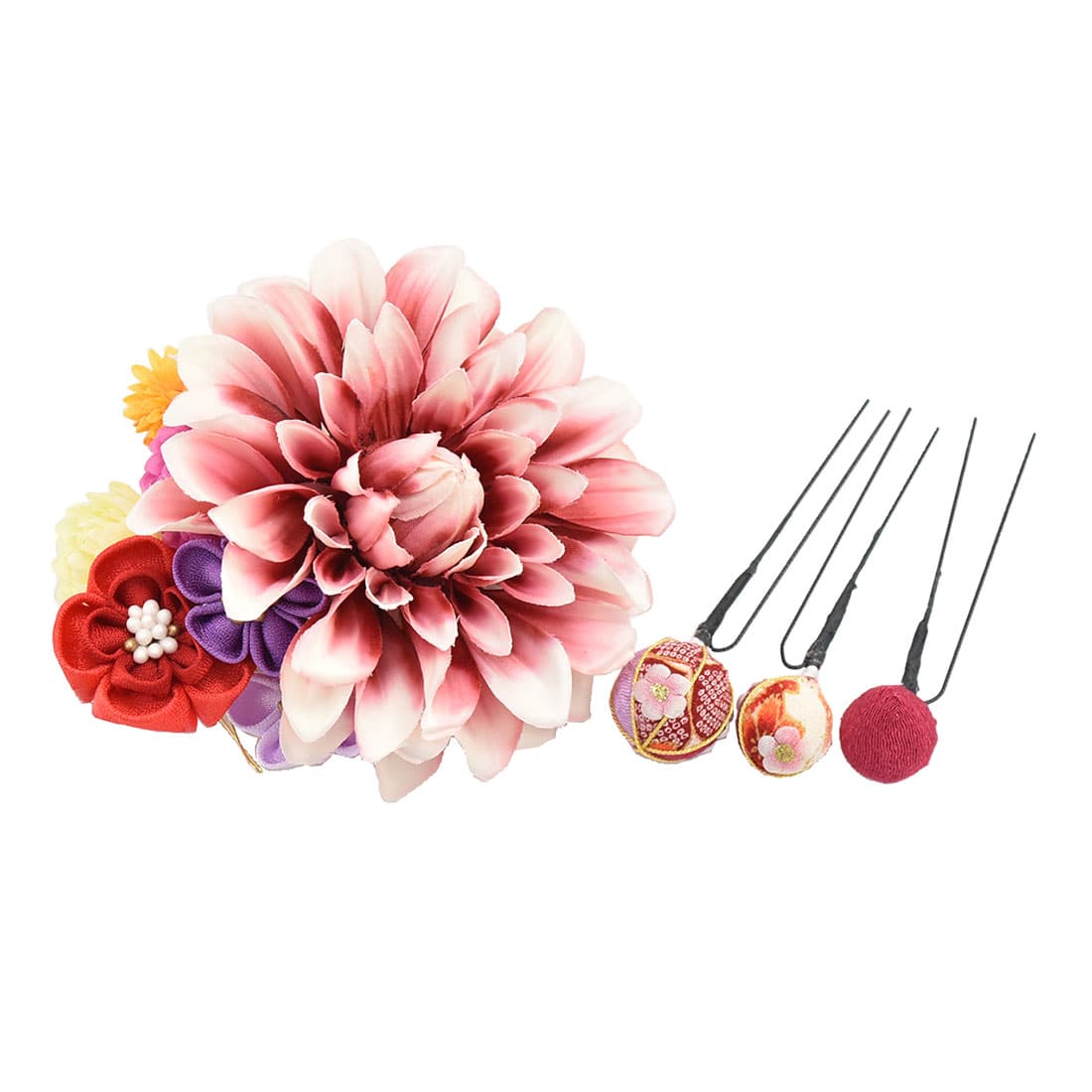和装 髪飾り 日本製 Ch ダリアつまみ細工4点セット 全6色 成人式 振袖 踊り用 コーム Uピン 礼装 おしゃれ 通年用 大人 レディース 女性 ワイン ワイン 着物なごみや Jre Pointが 貯まる 使える Jre Mall