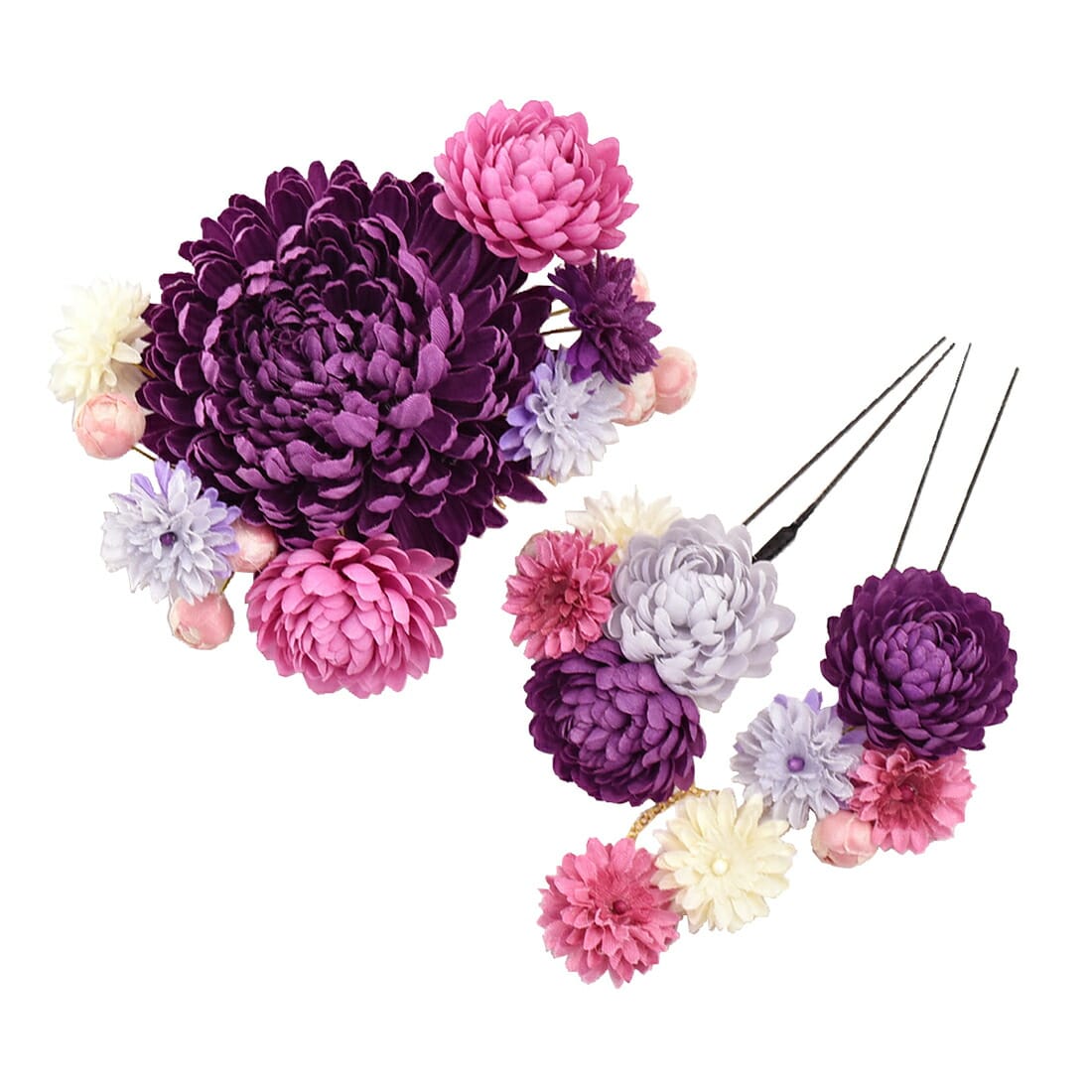 和装 髪飾り 成人式 振袖 日本製 ぽんぽん菊 3点セット 全13色 花 コーム Uピン 礼装 おしゃれ 通年用 大人 レディース 女性 パープル パープル 着物なごみや Jre Pointが 貯まる 使える Jre Mall