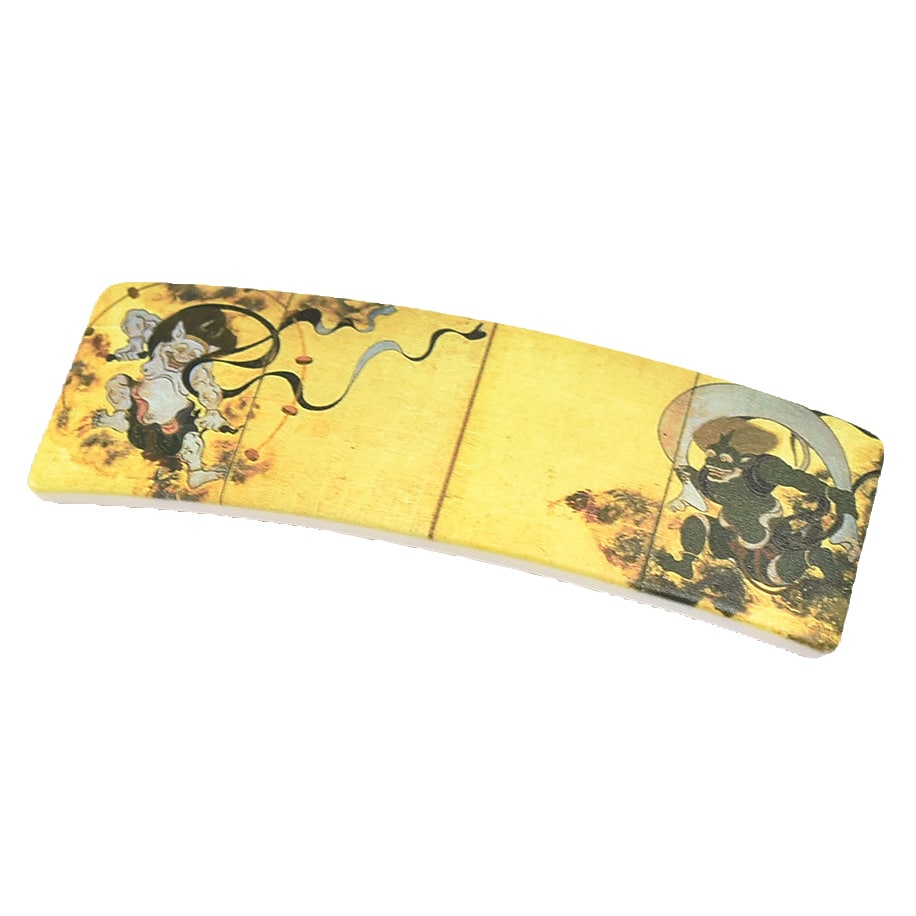 和装 髪飾り 日本製 バレッタ 日本画 全3種 小紋 紬 浴衣用 バレッタ おしゃれ 通年用 大人 レディース 女性 風神雷神黄色 風神雷神 黄色 着物なごみや Jre Mall