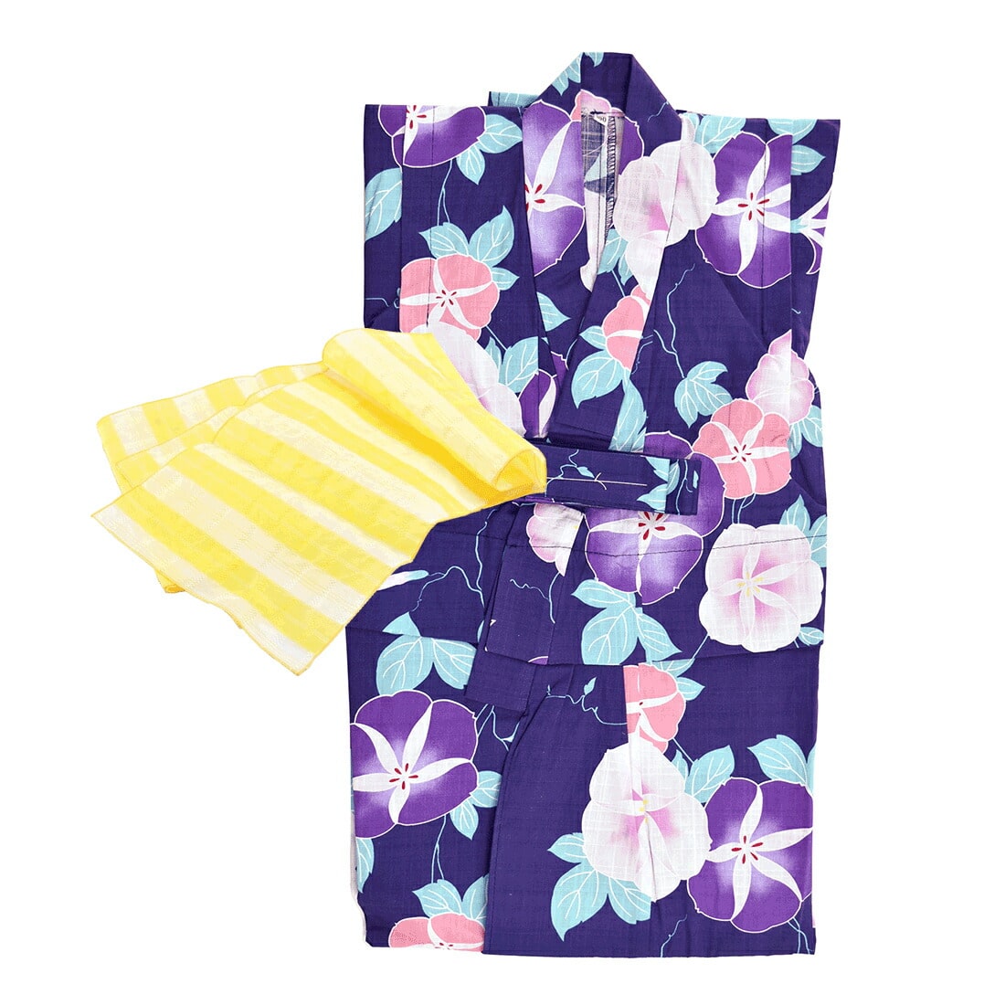 浴衣 セット 兵児帯 訳あり 女の子浴衣 ブンセン兵児帯 2点セット 1cm 130cm 全10種 夏祭り 夕涼み 花火 おしゃれ 単衣 絽 紗 夏用 子供 女の子 女児 1cm 朝顔 紺 黄色 1cm 朝顔 紺 黄色 着物なごみや Jre Pointが 貯まる 使える Jre Mall