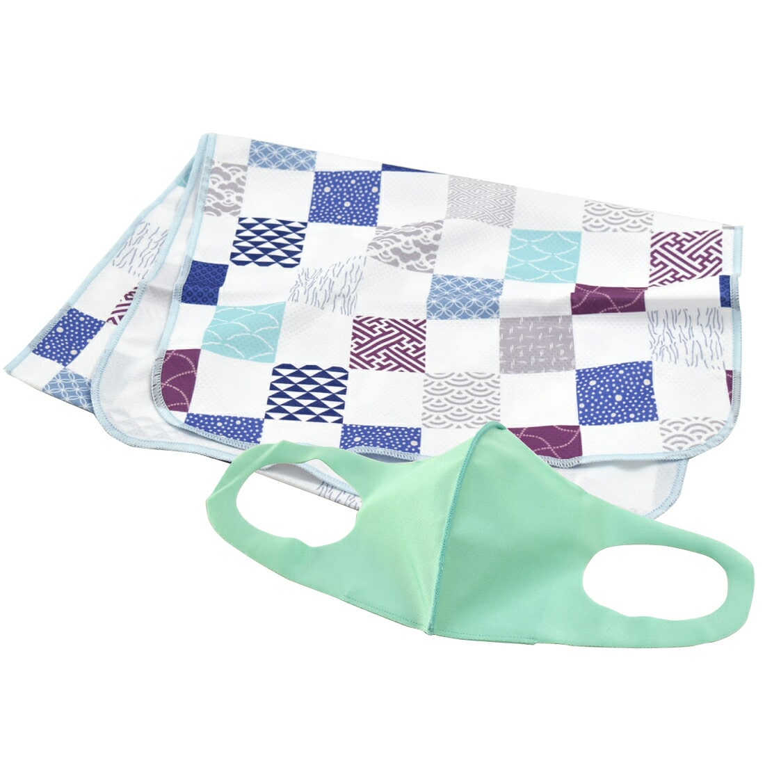 暑さ対策 グッズ セット 濡らして快適 水着マスクと冷却タオルセット 標準 小さめ 全8種 肌に優しい 冷感マスク ネッククーラー おしゃれ 通年用 大人 女性 男性 小さめ 市松小紋 白 エメラルド Ad 小さめ 市松小紋 白 エメラルド 着物なごみや Jre Pointが