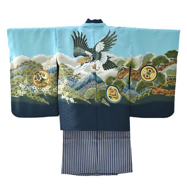 七五三 着物 男の子 袴 セット  5歳羽織袴 フルセット 鷹に富士山 紺