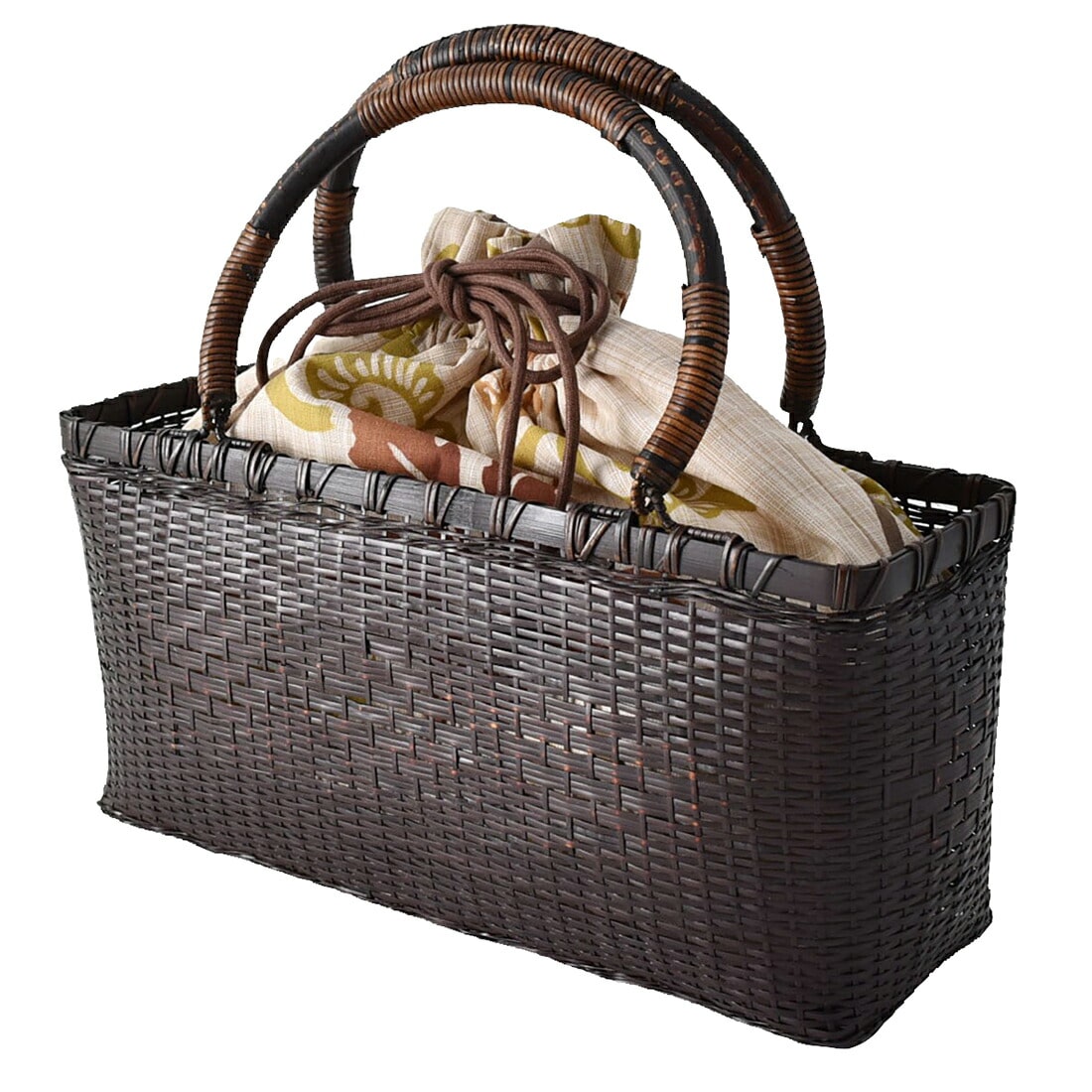 かごバッグ 日本製 なごみや 竺仙 浴衣地 かご巾着 横長 全3種 カゴバッグ 洋装 和装 夏 着物 浴衣 おしゃれ 通年用 大人 レディース 女性 メイプル唐草薄茶 焦茶 メイプル唐草 薄茶 焦茶 着物なごみや Jre Pointが 貯まる 使える Jre Mall