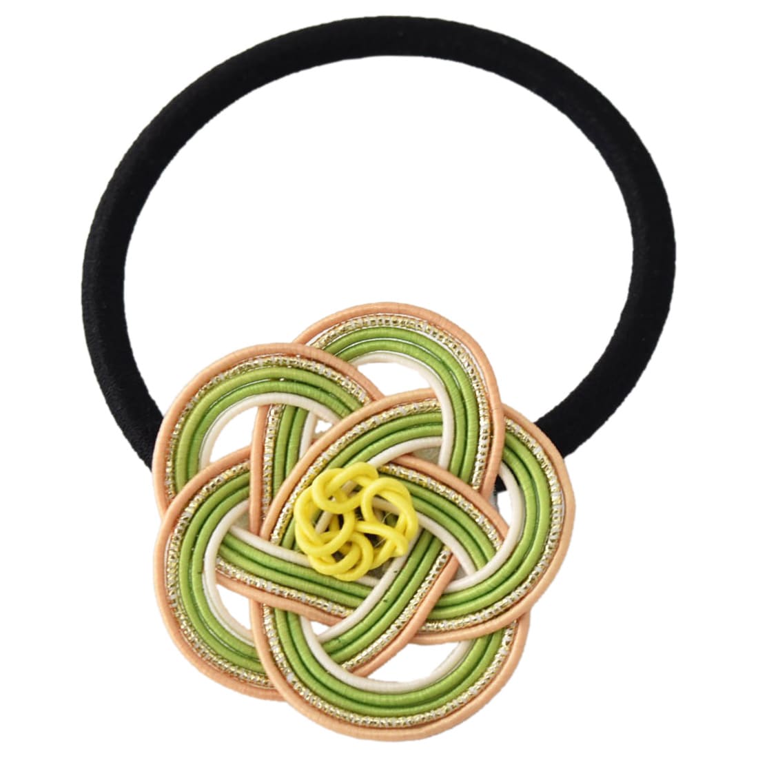 和装 髪飾り 小紋 紬 浴衣 ヘアゴム 水引 小 全4色 髪留めゴム おしゃれ 通年用 レディース 女性 女の子 女児 緑 黄 緑 黄 着物なごみや Jre Pointが 貯まる 使える Jre Mall