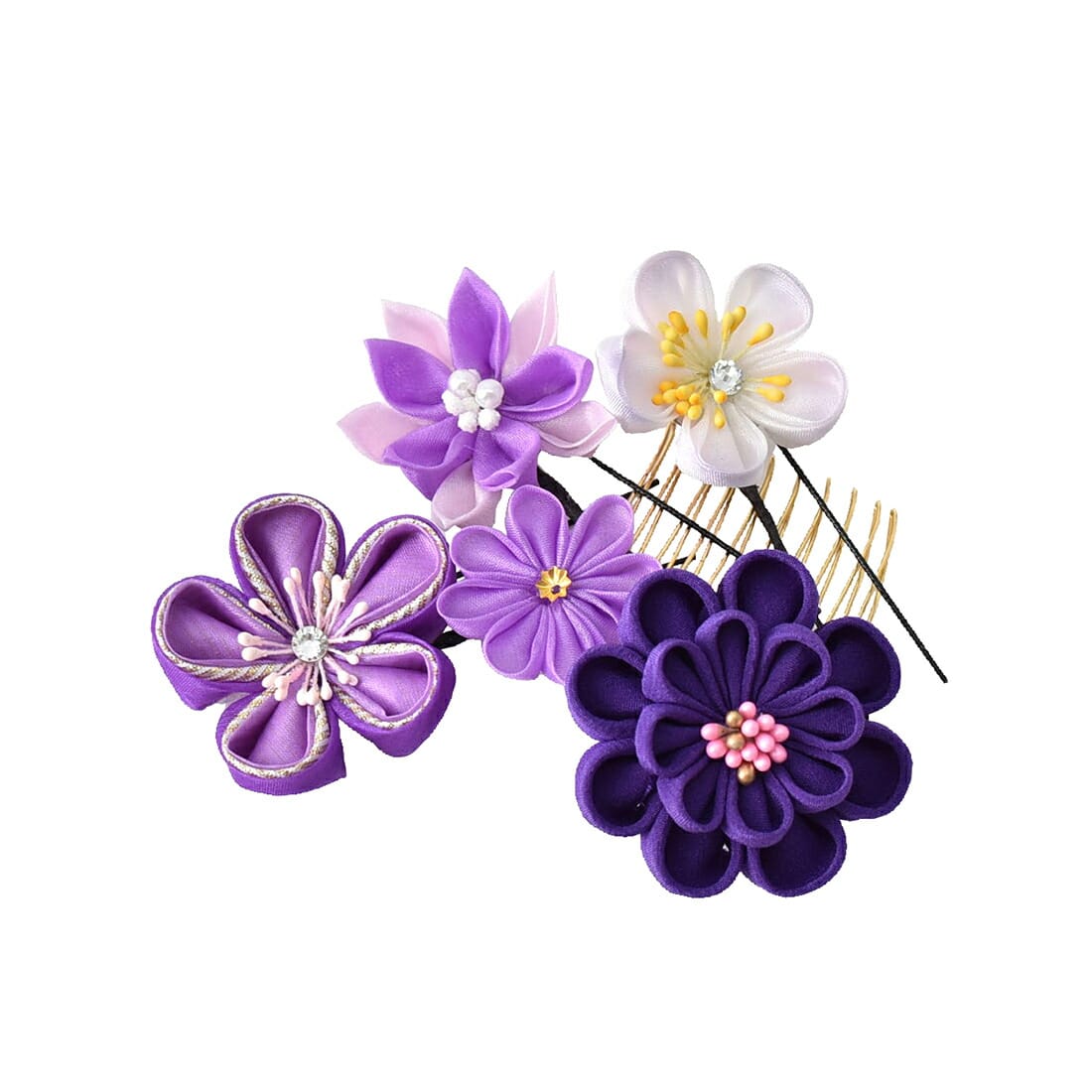 和装 髪飾り 成人式 振袖 つまみ細工 4点セット 71 全5色 花 コーム Uピン 礼装 おしゃれ 通年用 大人 レディース 女性 紫 夏セール22年 紫 着物なごみや Jre Pointが 貯まる 使える Jre Mall