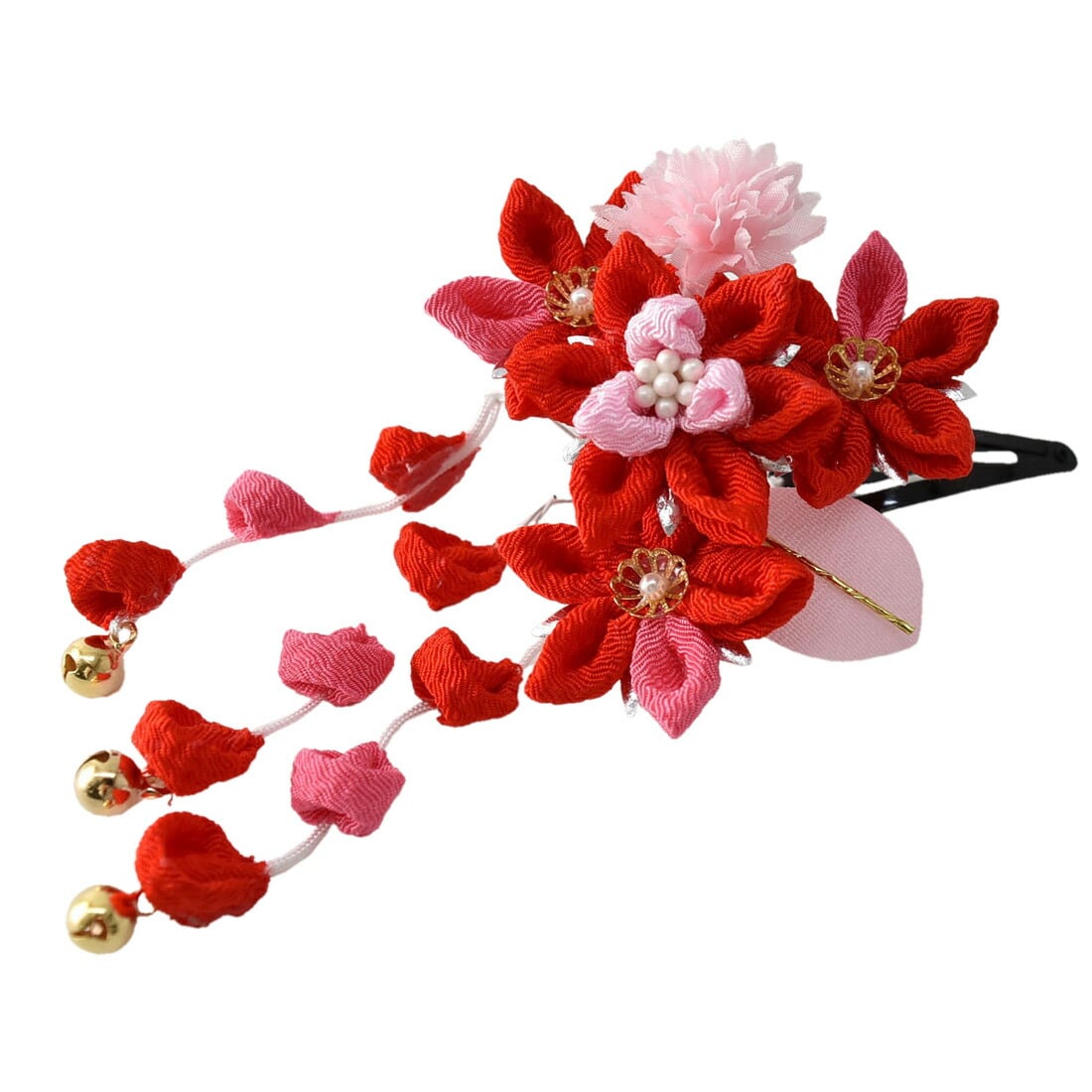 七五三 髪飾り 3歳 日本製 つまみ細工 パッチン留め 全12種 つまみ細工 礼装 おしゃれ 通年用 子供 女の子 女児 2404赤 2404赤 着物なごみや Jre Pointが 貯まる 使える Jre Mall