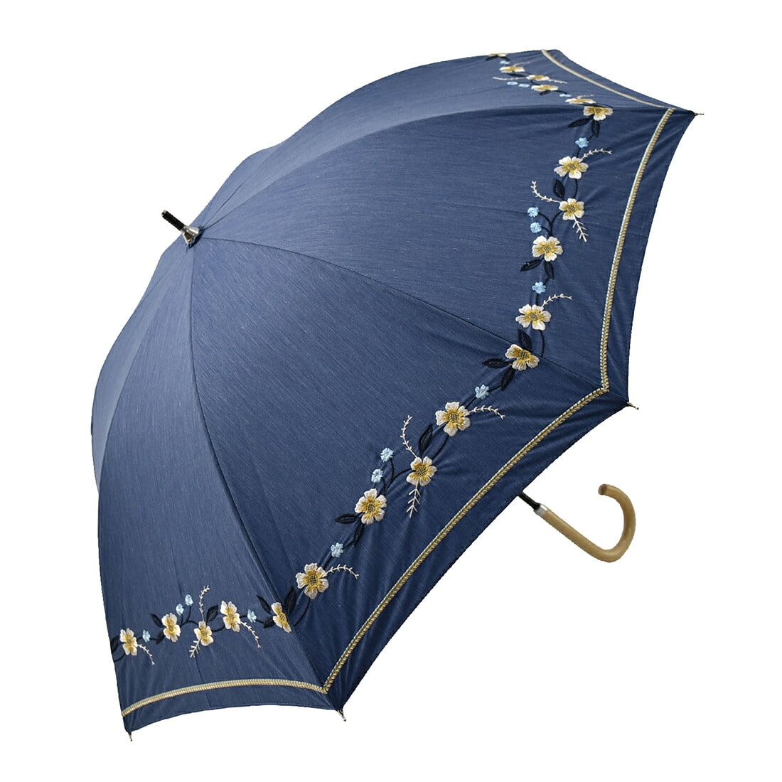 晴雨兼用 日傘 雨傘 長傘 because ボーホーフラワー刺繍 47cm 全3色
