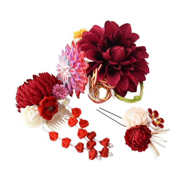 和装 髪飾り 成人式 振袖 日本製 つまみ細工 ダリア 菊 藤下がり 3点セット 全6色 花 コーム Uピン 礼装 おしゃれ 通年用 大人 レディース 女性 アカ 夏セール22年 アカ 着物なごみや Jre Pointが 貯まる 使える Jre Mall