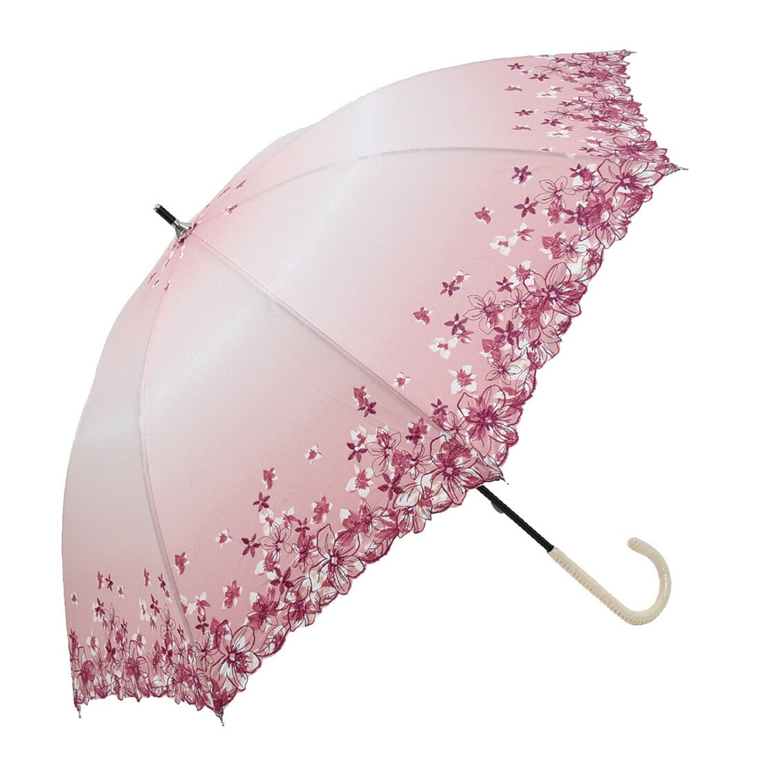 晴雨兼用 日傘 雨傘 because 長傘 ウォーターカラーフローラル 47cm 全