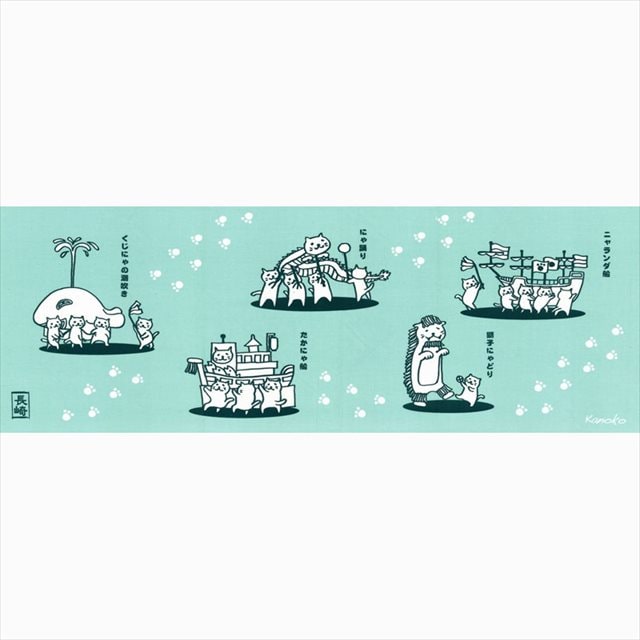 にゃがさきねこ くんちてぬぐい ブルー 暮らしとしごとの文具店 Jre Mall