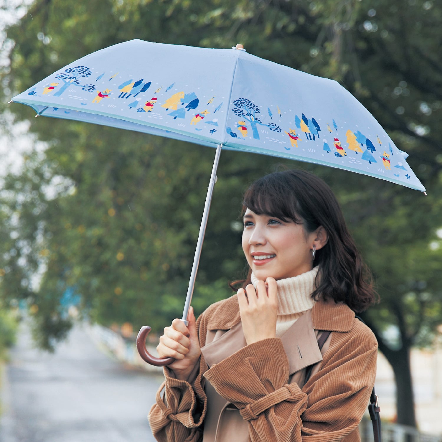 ベルメゾン ディズニー 耐久撥水 Uvカット素材の折りたたみ傘 くまのプーさん ライトグレー ベルメゾン Jre Mall店 Jre Mall