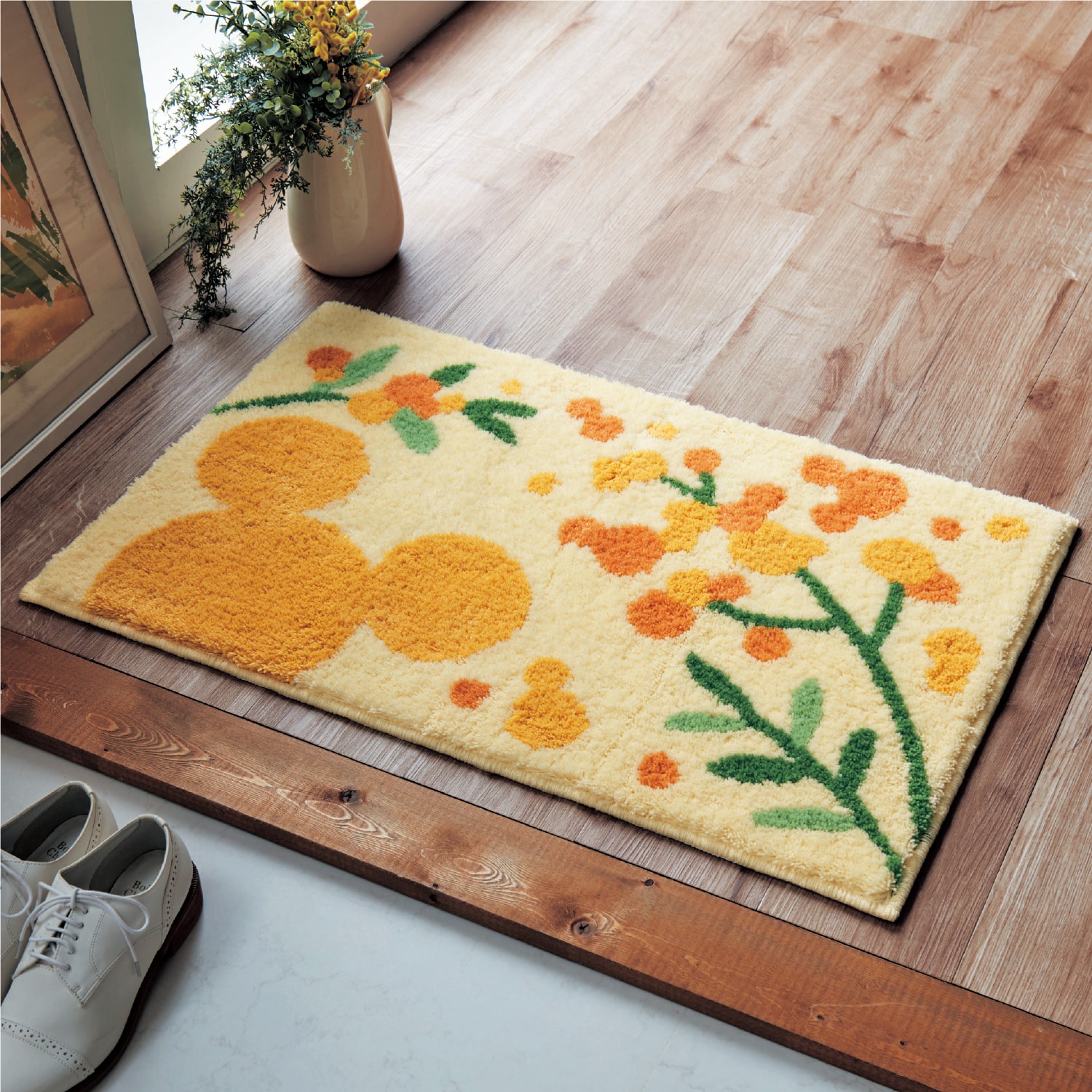 ベルメゾン ディズニー ミモザ柄の洗える玄関マット ミッキーモチーフ 約５０ ８０ 約５０ ８０ ベルメゾン Jre Mall店 Jre Mall