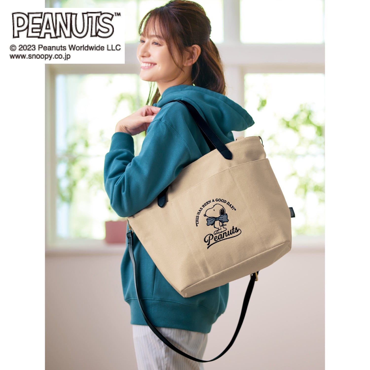 バッグ ベルメゾン PEANUTS 刺繍2WAYトートバッグ「スヌーピー