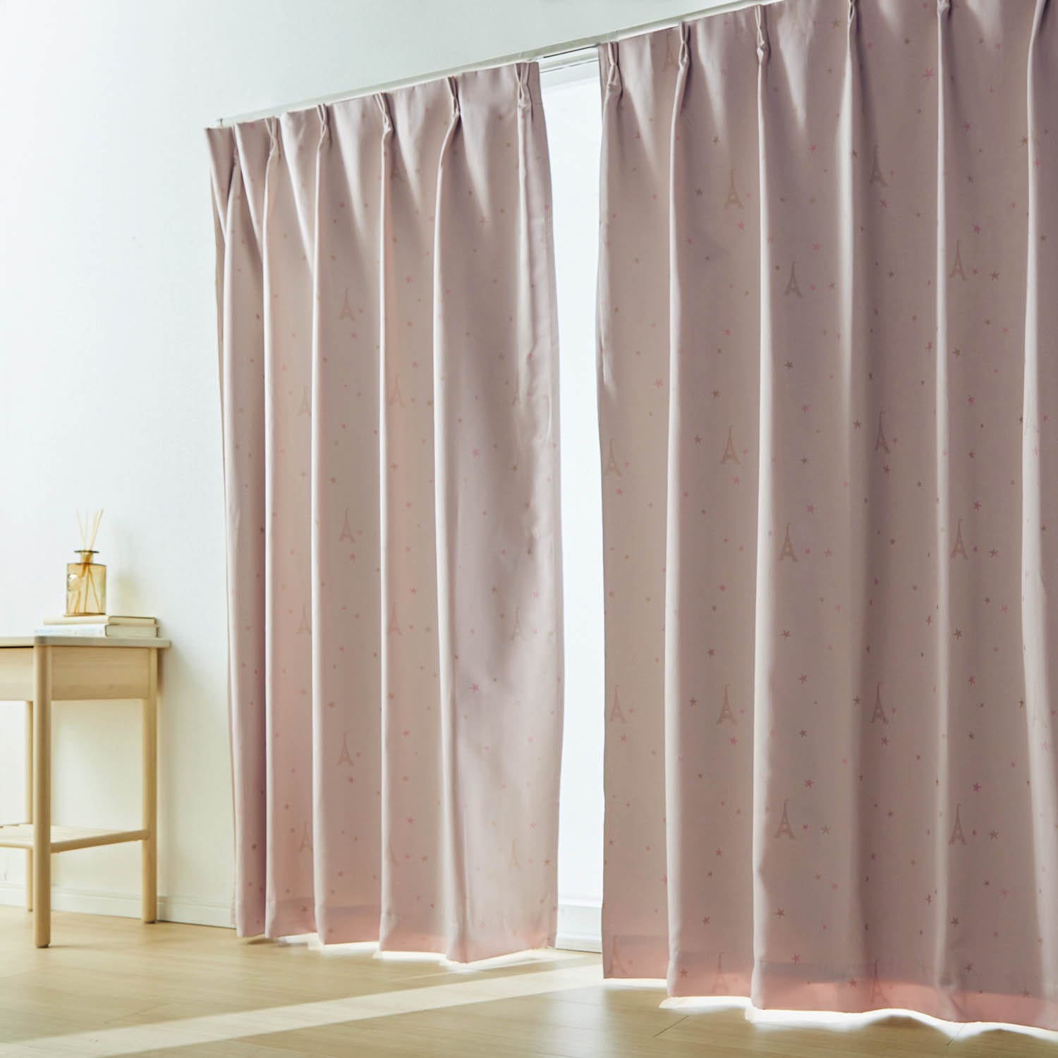 ベルメゾン ミニラボ 裏地もかわいい遮光・遮熱・防音カーテン ドライフラワー（ピンク） 約100×110×2枚