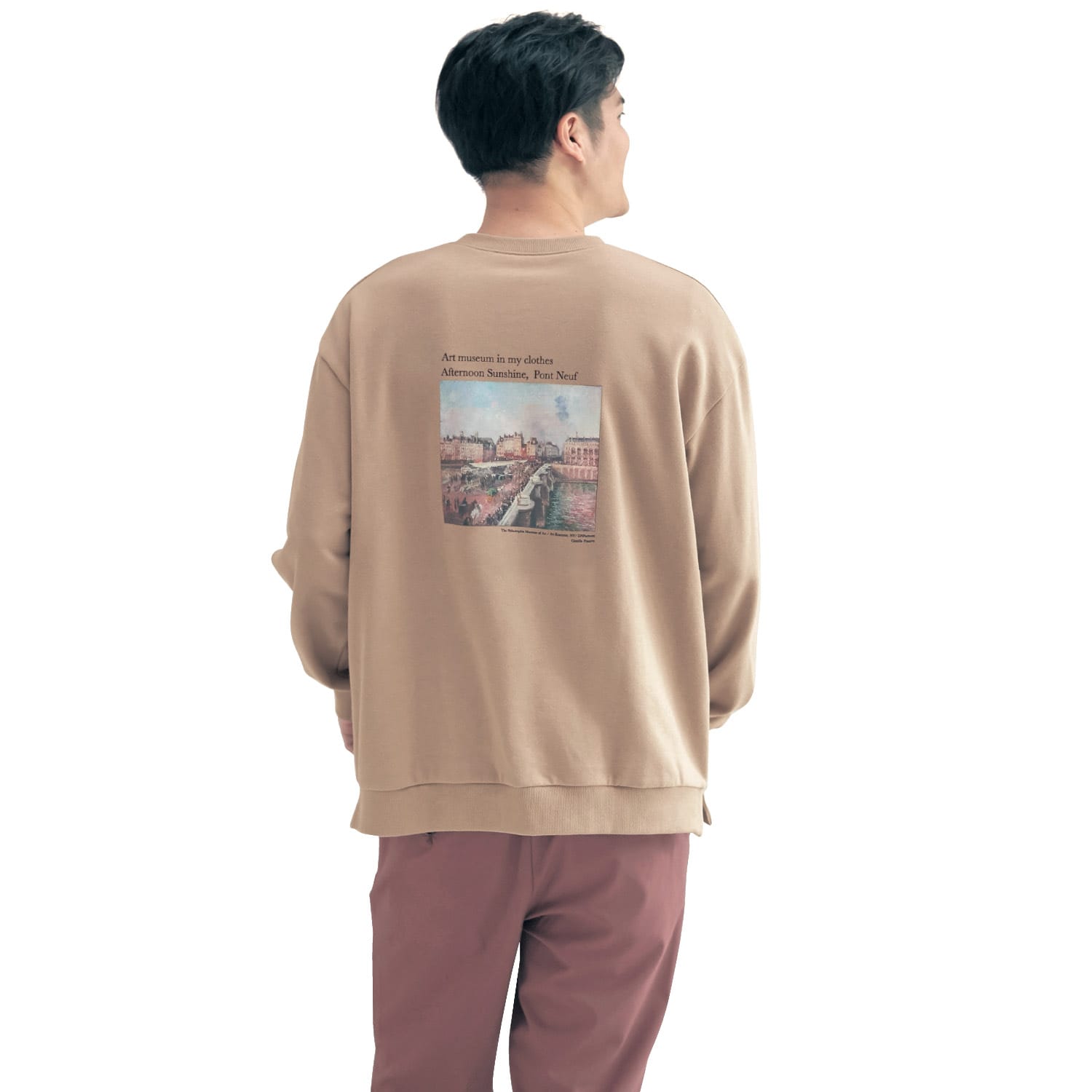 ベルメゾン 名画プリントメンズスウェットシャツ ベージュ 午後の陽光 ポンヌフ ｍ ｍ ベージュ 午後の陽光 ポンヌフ ベルメゾン Jre Mall店 Jre Mall