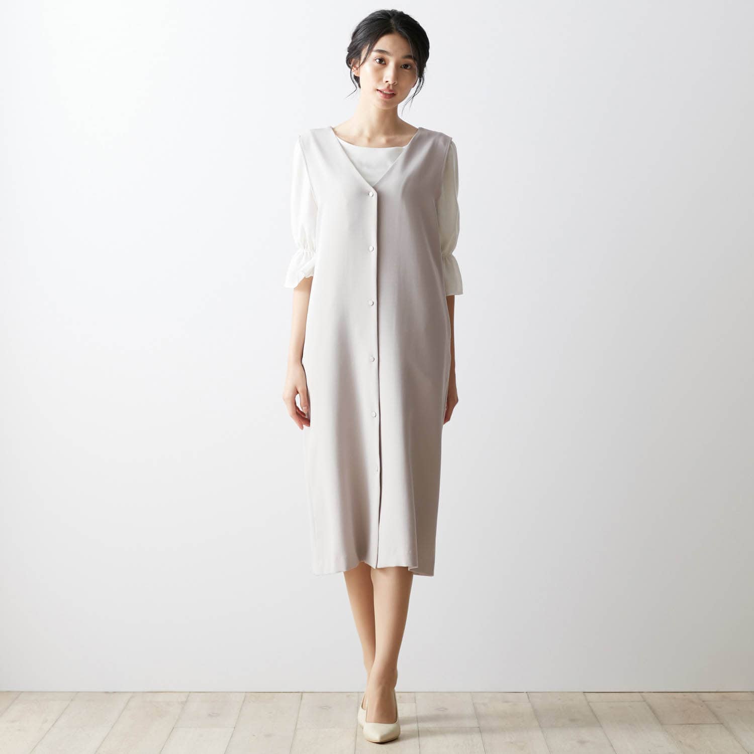 ベルメゾン ストレッチダブルクロス2WAYジャンパースカート ブラック