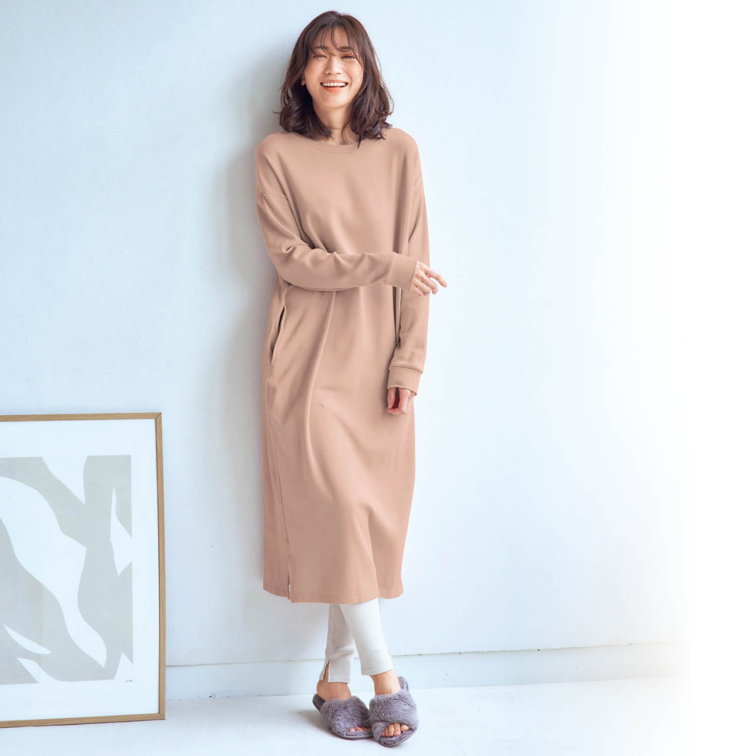 ベルメゾン ホットコット 綿混 あったか ストレッチスムース ルーム ワンピース スモーキーピンク ｌｌ ｌｌ スモーキーピンク ベルメゾン Jre Mall店 Jre Pointが 貯まる 使える Jre Mall