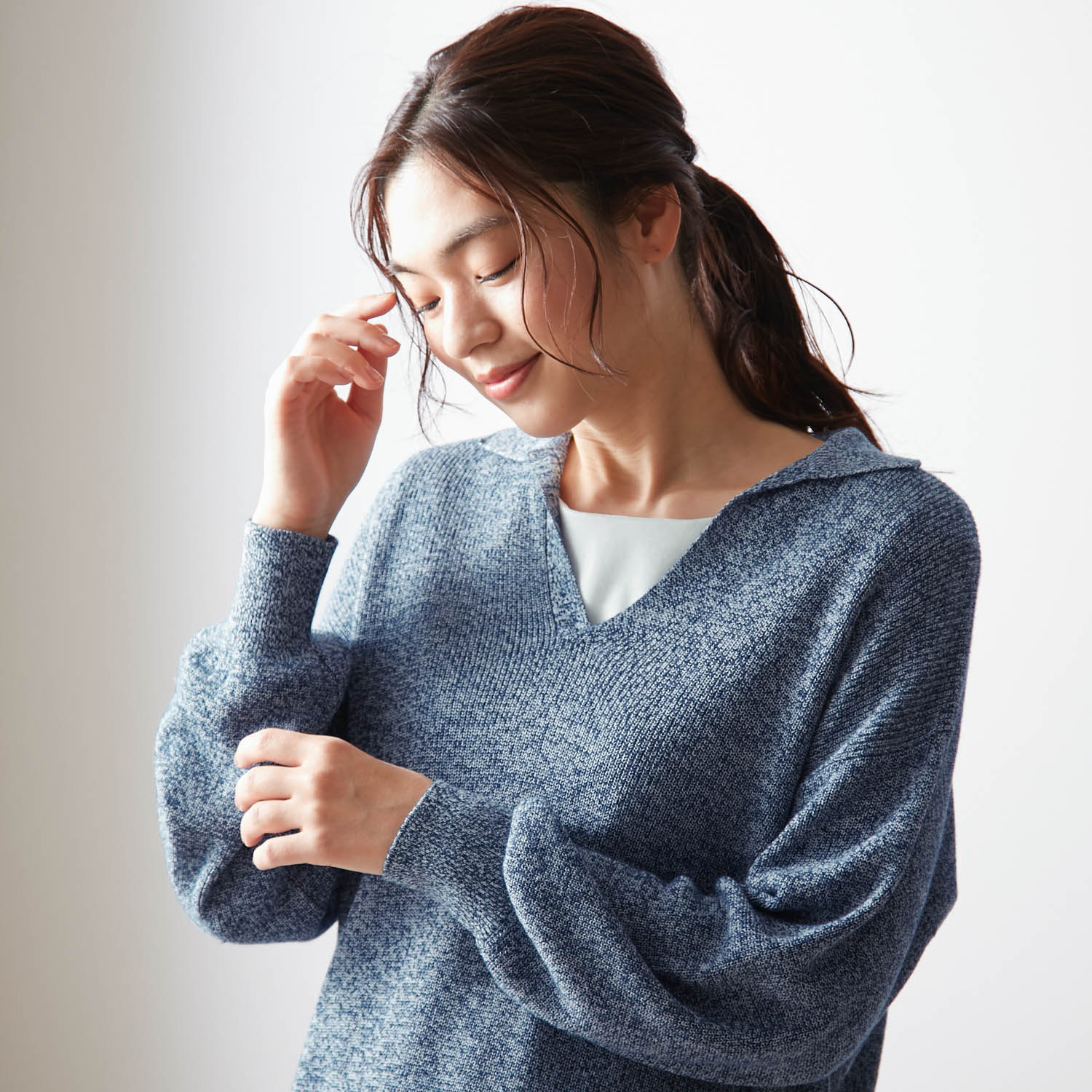 ベルメゾン 色落ちしにくいサスティナブルデニムニット デニムネイビー系 S S デニムネイビー系 ベルメゾン Jre Mall店 Jre Pointが 貯まる 使える Jre Mall