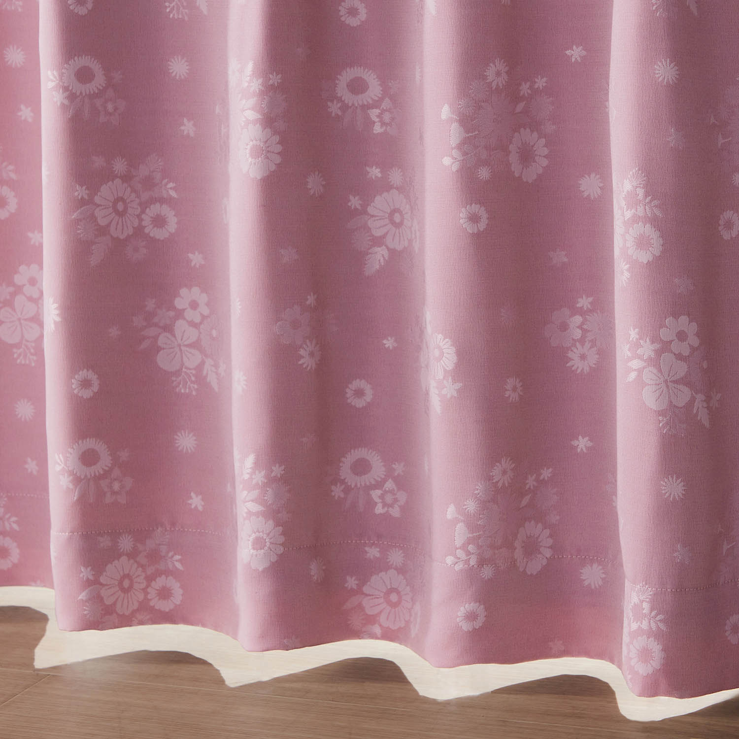 ベルメゾン ミニラボ 裏地もかわいい遮光・遮熱・防音カーテン ドライフラワー（ピンク） 約100×110×2枚