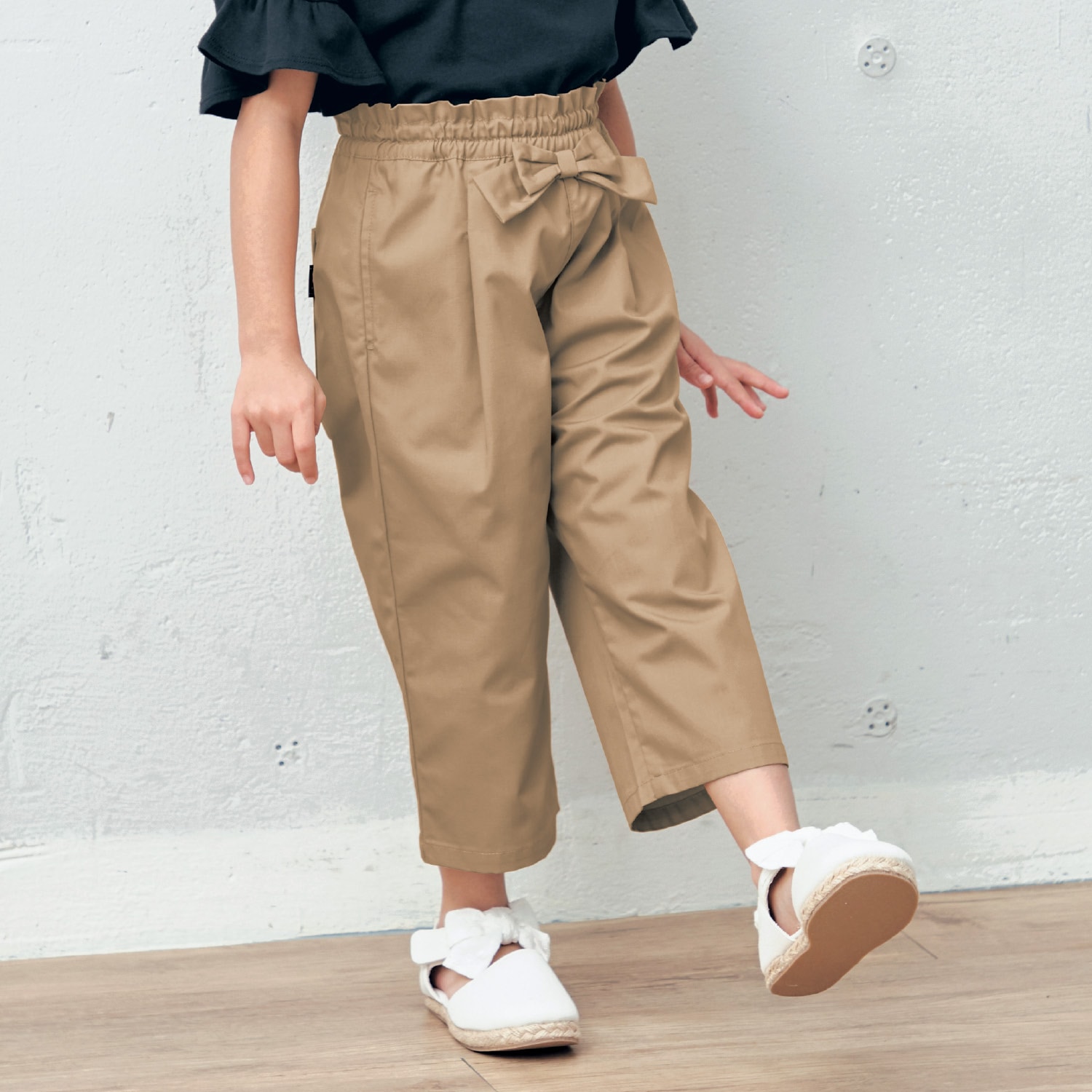 ベルメゾン リボン付きワイドパンツ ベージュ 150 150 ベージュ ベルメゾン Jre Mall店 Jre Pointが 貯まる 使える Jre Mall