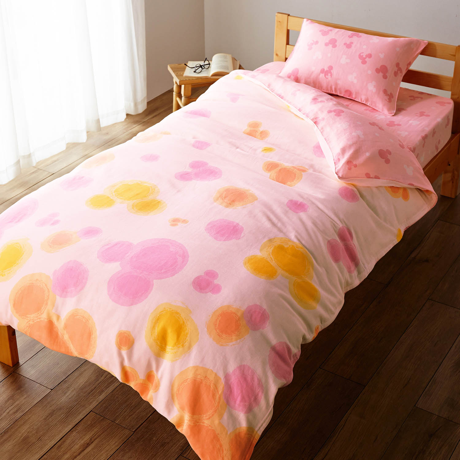 ベルメゾン ディズニー ソフトダブルガーゼの布団カバー３点セット ミッキーモチーフ ピンク系 洋式シングル 洋式シングル ピンク系 ベルメゾン Jre Mall店 Jre Pointが 貯まる 使える Jre Mall