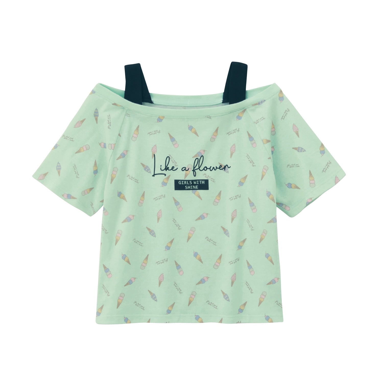 ベルメゾン 総柄オフショルｔシャツ ミント 150 150 ミント ベルメゾン Jre Mall店 Jre Pointが 貯まる 使える Jre Mall
