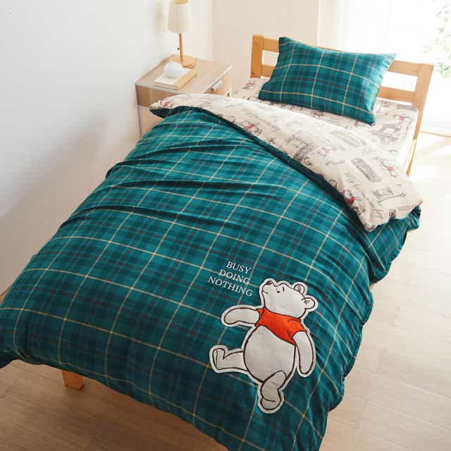 ベルメゾン ディズニー 先染めチェックとマイクロファイバーの布団カバーセット ３点 くまのプーさん 洋式ダブル 洋式ダブル ベルメゾン Jre Mall店 Jre Mall