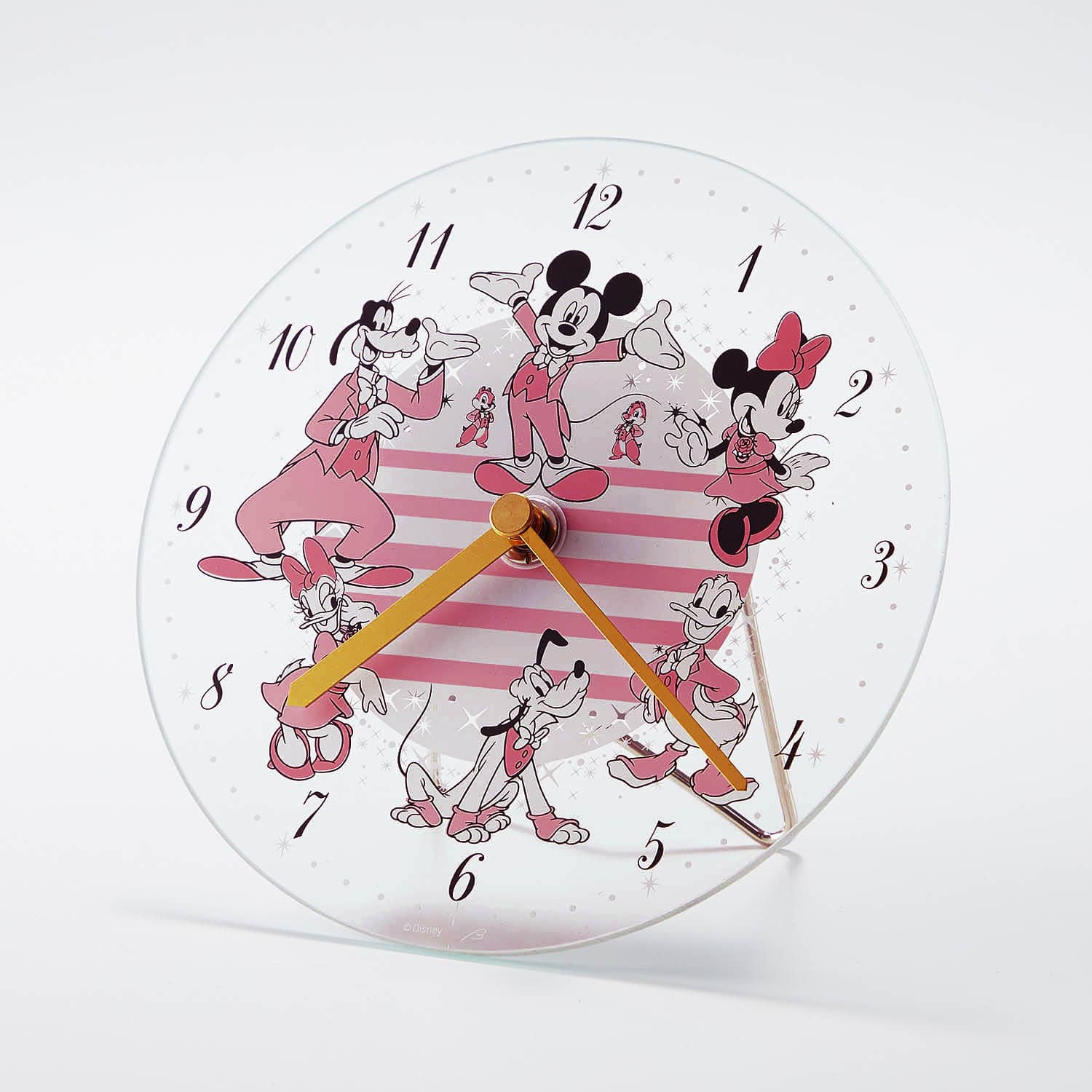 時計 ベルメゾン ディズニー 30周年記念 ガラスの置き時計「ミッキー&フレンズ」