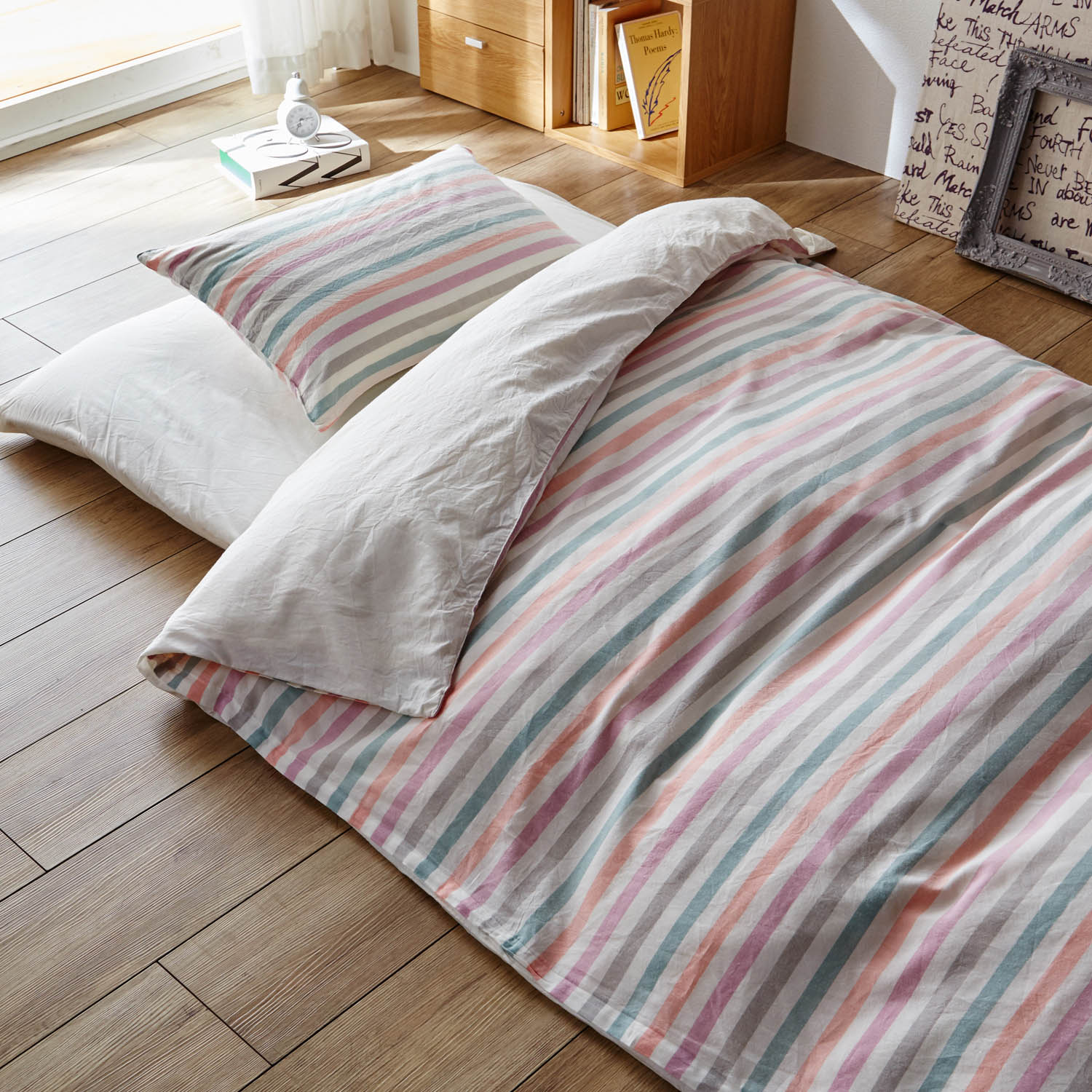 ベルメゾン 先染め 綿100 の 布団カバー セット ３点 ピンク系ボーダー 和式シングル 和式シングル ピンク系ボーダー ベルメゾン Jre Mall店 Jre Pointが 貯まる 使える Jre Mall