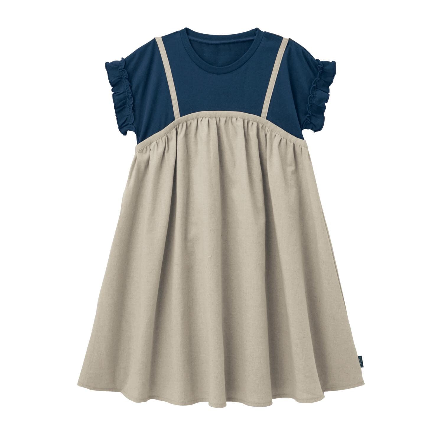ベルメゾン 綿麻半袖ドッキングワンピース ネイビー ベージュ 1 1 ネイビー ベージュ ベルメゾン Jre Mall店 Jre Mall