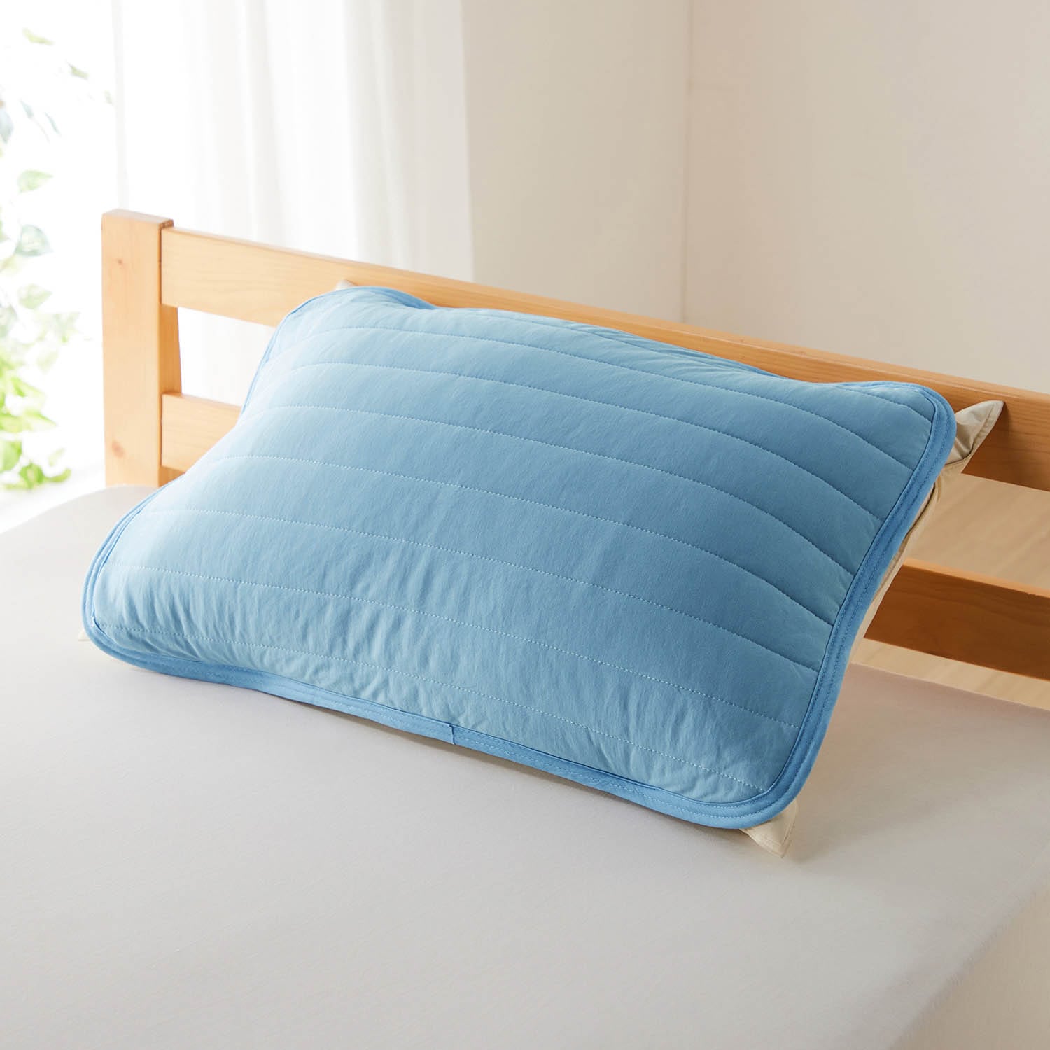 ベルメゾン サラリスト 綿素材を使った接触冷感＆吸水速乾枕パッド ブルー