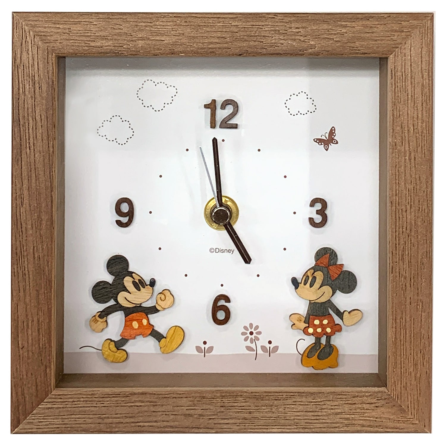 ベルメゾン ディズニー ナチュラルデザインの木枠置き時計（選べるキャラクター） ミッキー＆ミニー