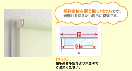 窓枠全体を覆う取り付け方です。光漏れを抑えたい場合に有効です。