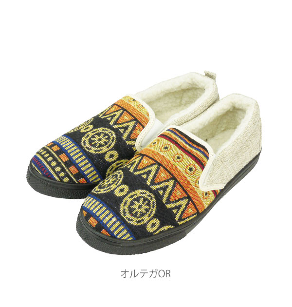 スリッポン レディース おしゃれ 40代 通販 冬用 スニーカー 暖かい 秋 もこもこ 厚手 ツイード 歩きやすい 紐なし 靴 くつ ぺたんこ チェック ネイティブ ボアスリッポン 23 24cm オルテガor Backyard Family Jre Mall